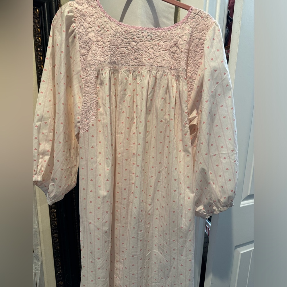 Mi Golondrina “Catalina Rayas Amor” Dress in pink heart print | Size Large